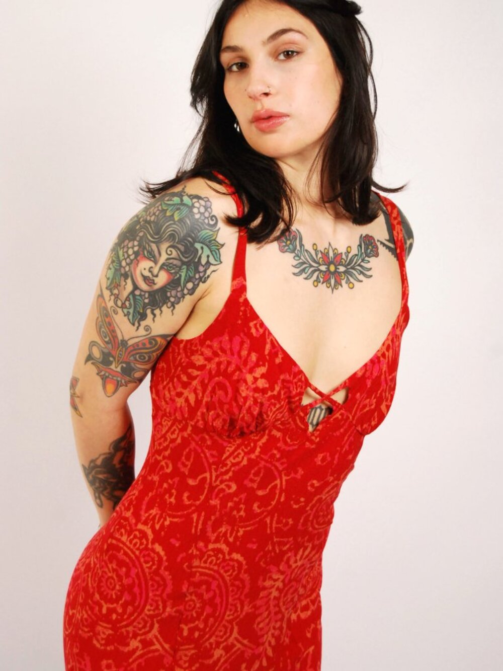 Y2K Free People Sundress (L) large red vintage maxi dress sleeveless print cute - Picture 4 of 10